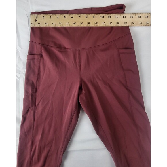 Yogalicious Lux Leggings Womens L Red Burgundy Ankle Pocket Stretch Workout - Picture 7 of 8